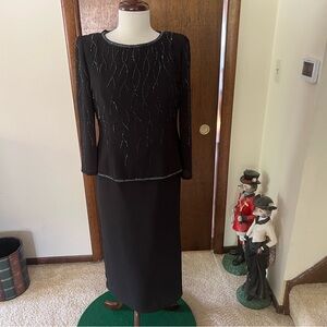 R&M Richards Black Long Sleeve Beaded Dress